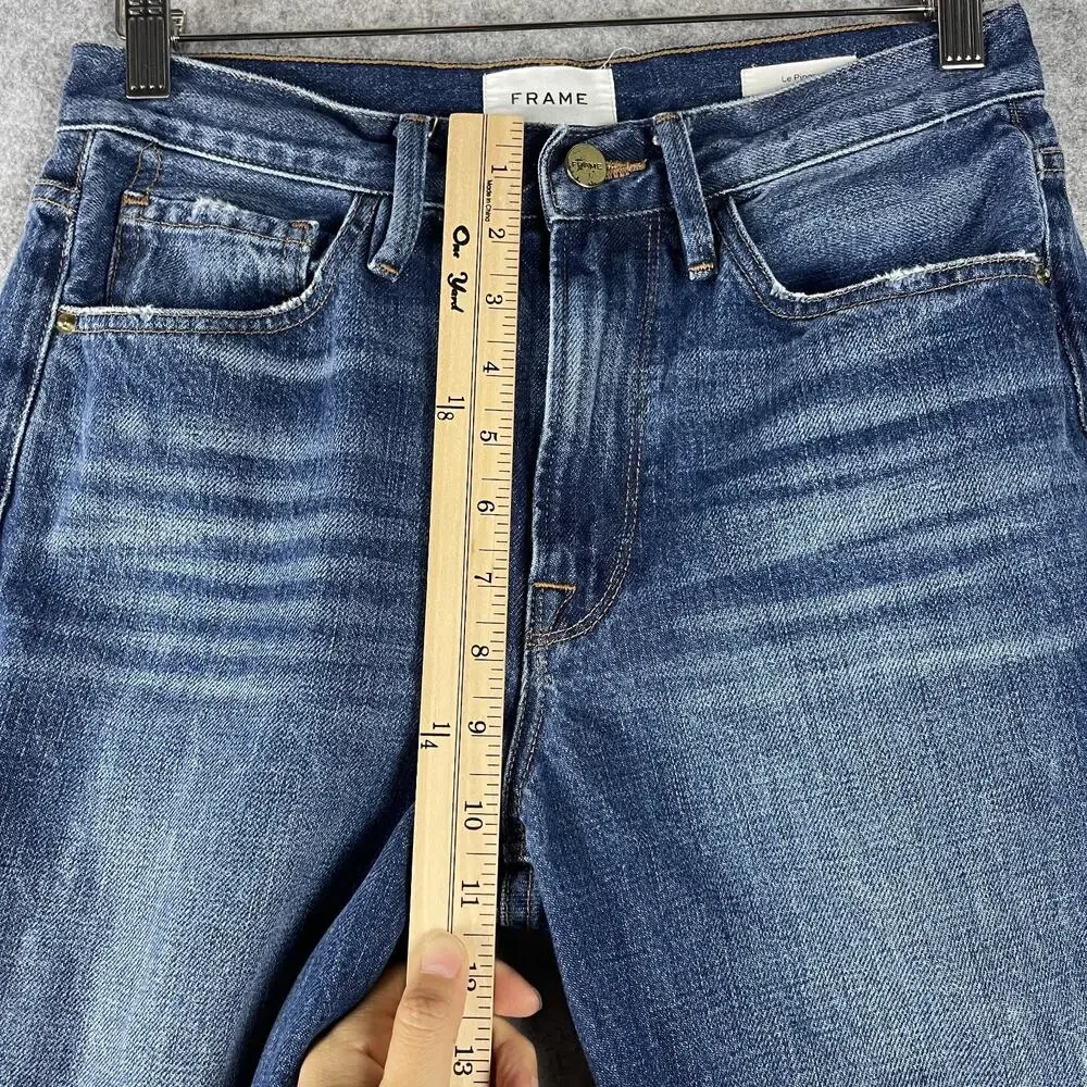 Frame Le Piper Jeans Womens 26 Blue Sky Cropped Mid Rise Rigid Cotton Distressed - Picture 8 of 16